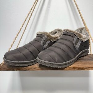 Minnetonka Gray Slip-On Loafers with Elastic Goring